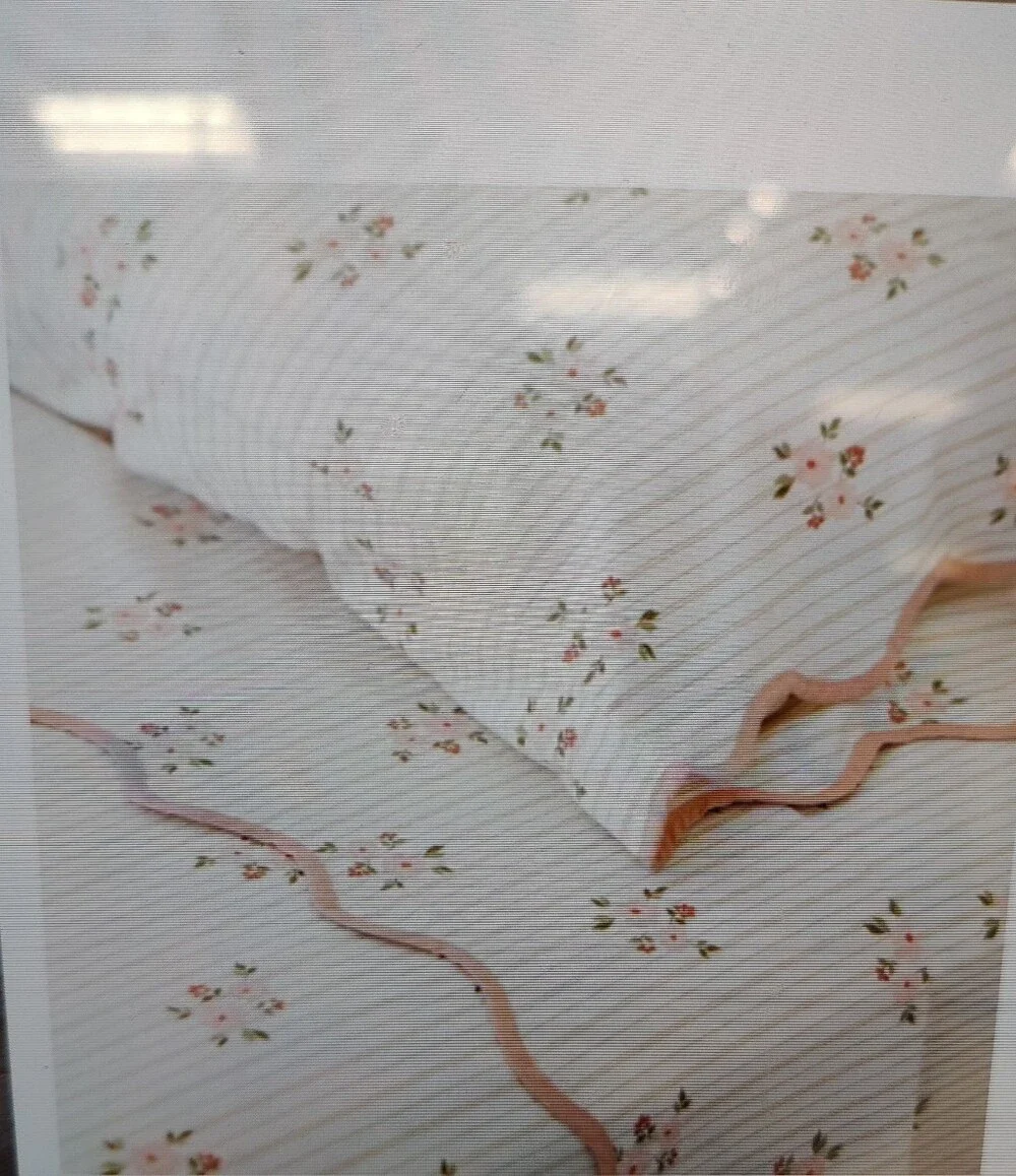 New!Y2K Gathre Floral Whimsical Stripe Cotton Full Sheet Set Cottagecore Chic